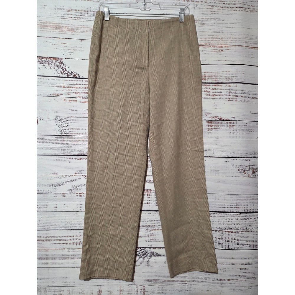 & Trousers by Danielle M. Glen Plaid Dress Pants Tan Pink High Rise Straight 8